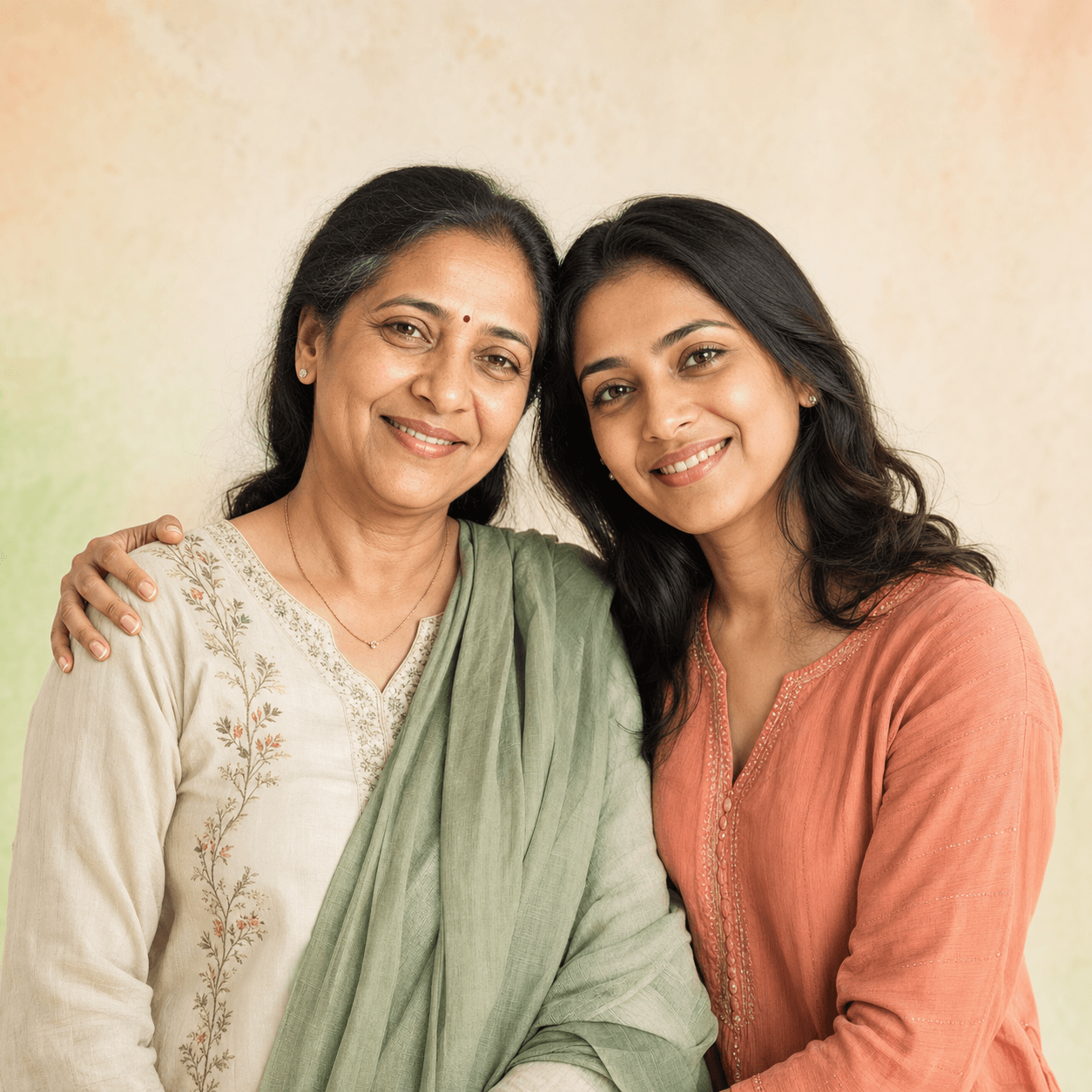 An Indian mother and daughter feeling supported together