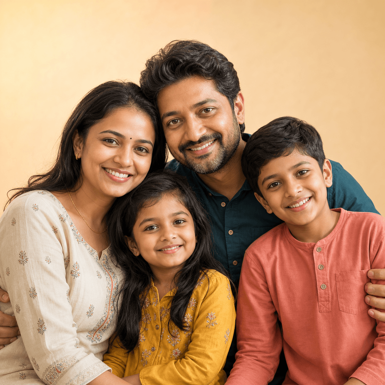 A happy Indian family of four together