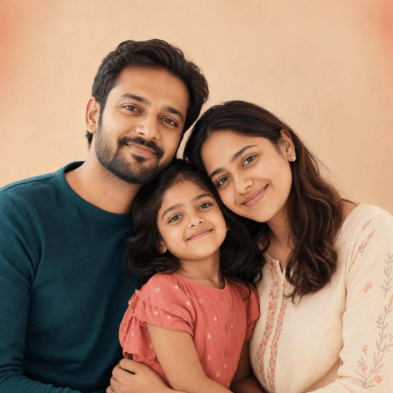 A happy young Indian family feeling secure together